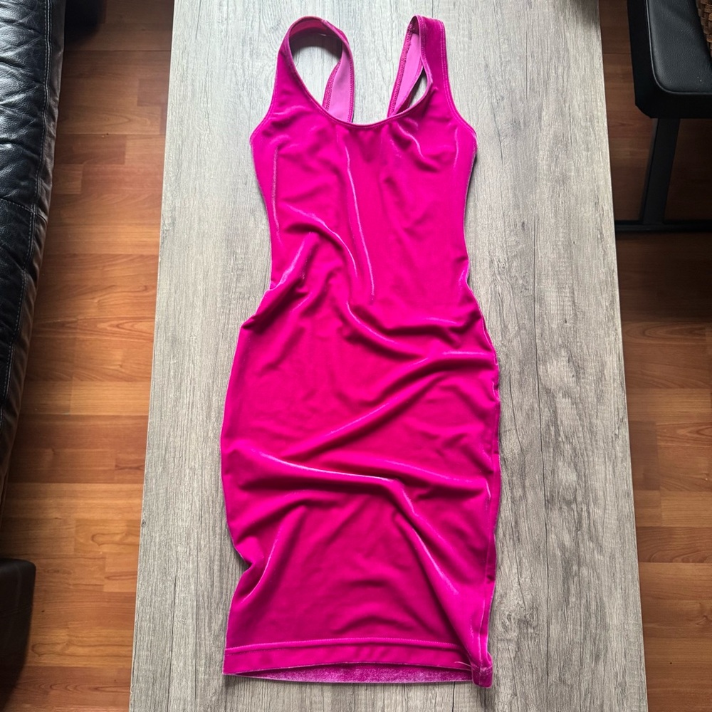 Y2K American Apparel Vintage Velvet Fuchsia Mini Dress 90s style
